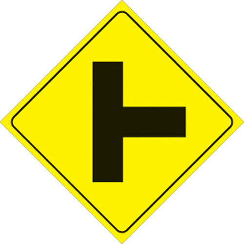 VOSS SIGNS 466 RT YR YELLOW PLASTIC REFLECTIVE SIGN 12" RIGHT T-INTERSECTION