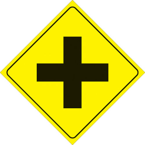 VOSS SIGNS 470 X YR YELLOW PLASTIC REFLECTIVE SIGN 12" 4-WAY INTERSECTION