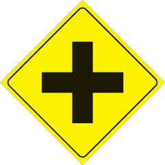 VOSS SIGNS 470 X YR YELLOW PLASTIC REFLECTIVE SIGN 12" 4-WAY INTERSECTION