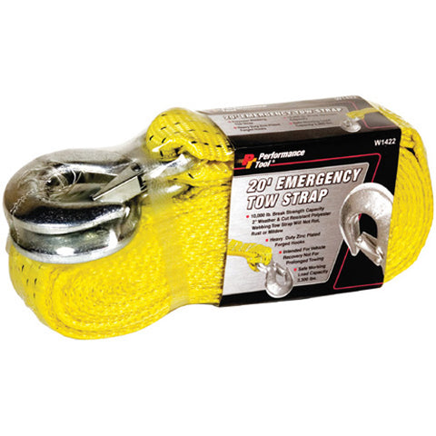 PERFORMANCETOOL EMERGENCY TOW ROPE 10000 LB CAPACITY 2" X 20' W1422